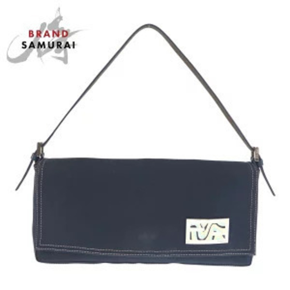 Fendi baguette Navy Blue canvas stitching FF marble logo Blue